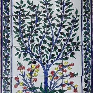 Mediterranean Olive Tree Kitchen Backsplash Tile Mural, Hand Painted Ceramic Tile Wall Art, Italian Rustic Farmhouse Decor