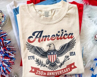 America 250 Eagle Shirt, Patriotic USA Anniversary Tee, Vintage Bald Eagle Freedom Design, Comfort Colors® USA Gift Tee