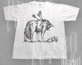 Vintage Wolf Graphic T-Shirt, Retro 90s Moonlit Wolf Tee, Y2K Nature Aesthetic Shirt, Oversized Wildlife Shirt, Rustic Outdoors Gift