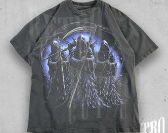 Skull Chaos Y2K T-shirt, Retro Gotisk Mörk Konst Skull T-shirt, Vintage Grunge Distressed Oversize Skelett T-shirt, Unisex Skräckgrafik T-shirt