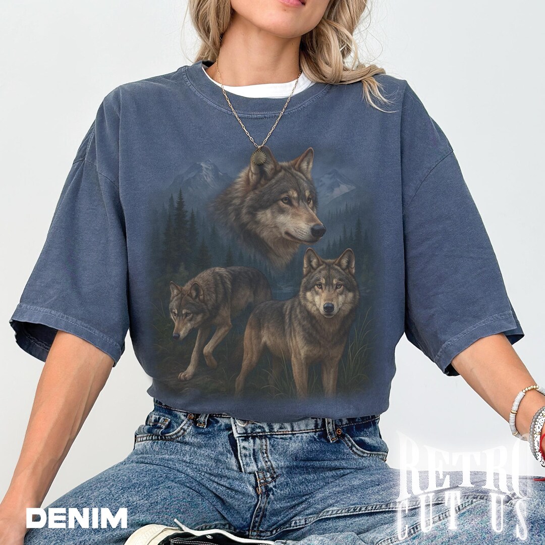Retro Wolf T-shirt, Vintage Landscape Graphic Tee, Classic Nature ...