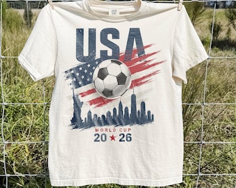 USA World Cup 2026 Soccer Skyline Shirt, American Football Fan Graphic Tee, Patriotic Tournament Supporter Comfort Colors® Gift Tee