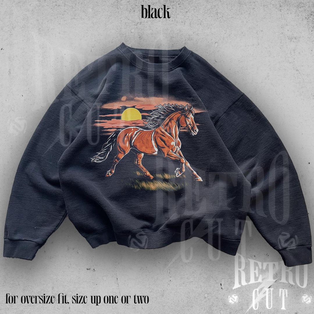 Retro Horse Print Casual Long Sleeve Zip Sweatshirt main image 0
