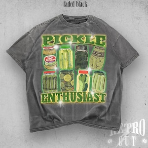 Pickle Enthusiast Lustiges grafisches T-Shirt, Retro Pickle Lover 90er Jahre T-Shirt, Vintage Washed Pickle Meme Shirt, Dummes Foodie Humor Shirt