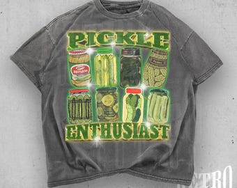 Pickle Enthusiast Funny Graphic T-Shirt, Retro Pickle Lover 90's Tee, Vintage Washed Pickle Meme Shirt, Silly Foodie Humor Shirt