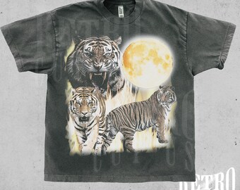 t-shirt graphique vintage tigre, chemise tigre effet vieilli des années 90, t-shirt animalier rétro, cadeau pour amoureux du tigre, chemise surdimensionnée an 2000 old school