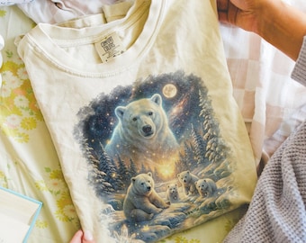 Polar Bear Family Shirt, Arctic Moon Wildlife Graphic Tee, Vintage Winter Comfort Colors