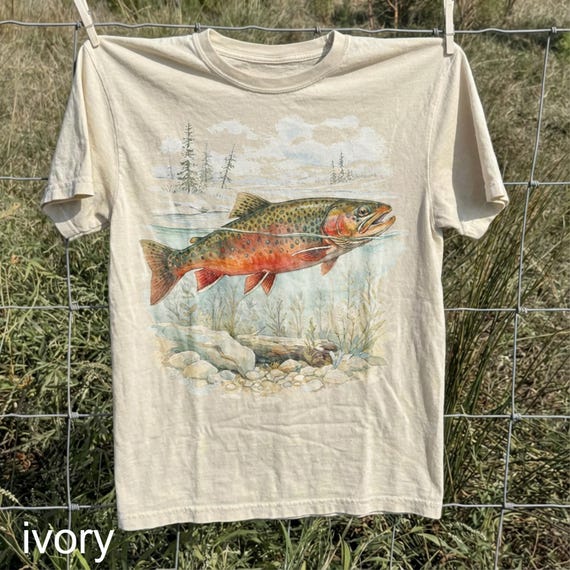 Trout Fist Vintage Landscape Shirt, Retro Lake Nature Comfort Colors® T-Shirt, Grunge Fish Art Tee