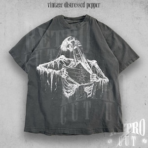 Vintage Skeleton Rib Cage T-Shirt, Retro 90s Gothic Grunge Tee, Y2K Dark Art Horror Shirt, Distressed Skeleton Graphic Tee