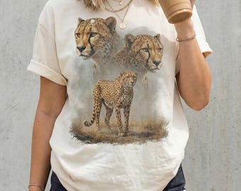 Cheetah Family Graphic Tee, Fast Predator Wildlife Shirt, Vintage Savannah Comfort Colors