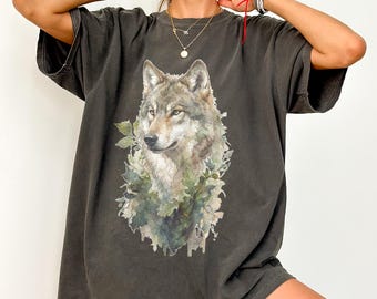 Wolf Botanical Nature Shirt, Vintage Wildlife Comfort Colors® T Shirt, Floral Forest Wolf Aesthetic Graphic Tee
