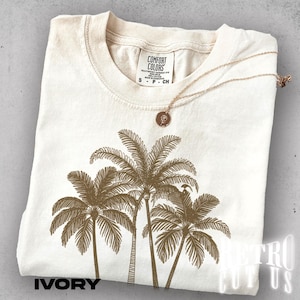 Tropical Palm Tree Retro Tee, Vintage Coastal Surf T-Shirt, Sun-Soaked Island Aesthetic, Washed Summer Beachwear