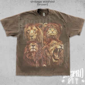Vintage Lion Graphic T-Shirt, Retro Washed Y2K Lion Shirt, Oversized Lion Animal Tee, 90&#39;s Style Animal Shirt, Cool Shirt for Him