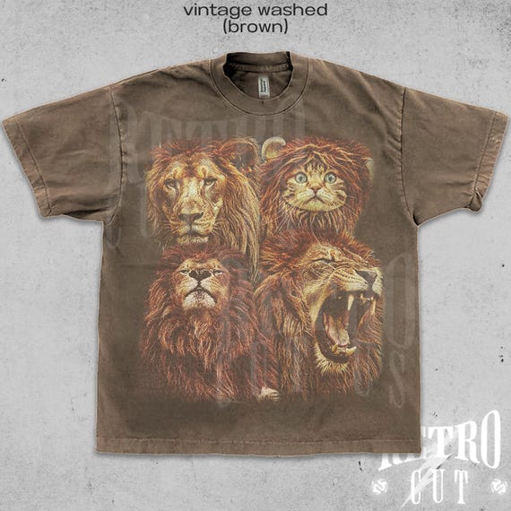 Vintage Lion Graphic T-Shirt, Retro Washed Y2K Lion Shirt, Oversized Lion Animal Tee, 90's Style Animal Shirt, Cool Shirt for Him