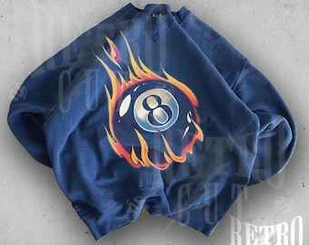 Vintage Y2K 8 Ball Sweatshirt, Retro Billiards Graphic Crewneck, Grunge Streetwear Oversized Hoodie, Edgy 90s Aesthetic Sweater