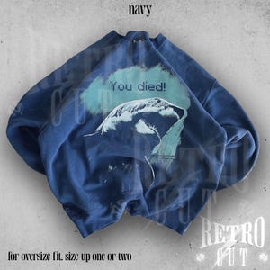 Pull confortable drôle requin de l'an 2000, sweat-shirt requin dessin animé vintage, pull rétro Ocean Vibes, col rond animal marin grunge mignon