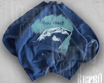 Y2K Shark Funny Cozy Sweater, Vintage Cartoon Shark Sweatshirt, Retro Ocean Vibes Pullover, Cute Grunge Sea Animal Crewneck