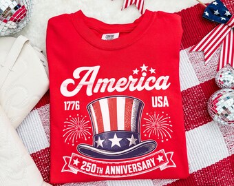 America 250th Anniversary Hat Shirt, Patriotic USA Celebration Tee, Fourth Of July Freedom Graphic Design, Comfort Colors® Gift Tee
