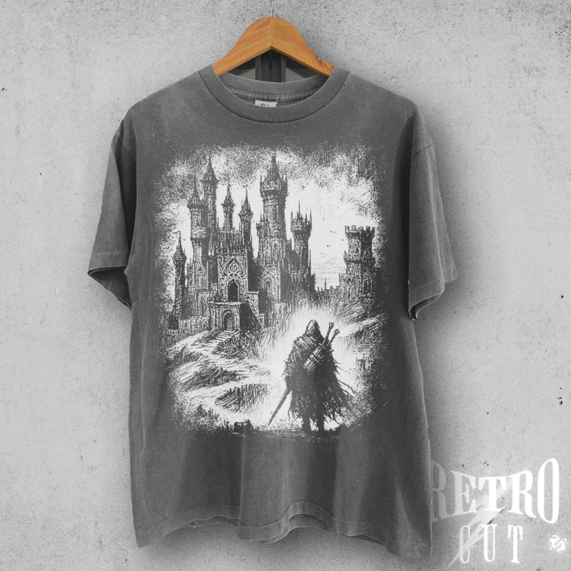 Y2K Knight Graphic T-Shirt, Vintage Medieval Warrior Tee, Retro Armor Aesthetic Shirt, Grunge Fantasy Streetwear, Edgy Battle Top