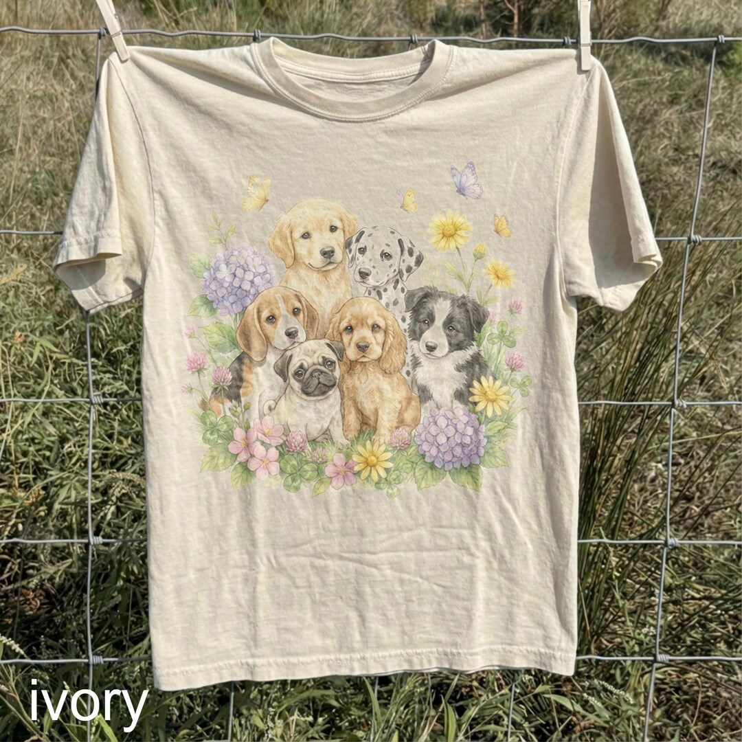 Vintage Puppies Floral Shirt, Retro Cute Dogs Comfort Colors® T-shirt ...