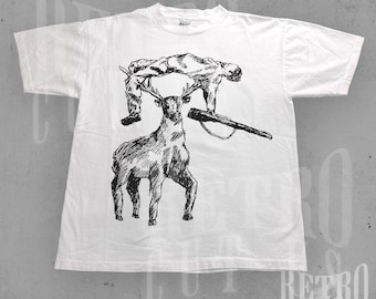 Camiseta vintage com estampa de veado, camiseta retrô de caça e vida selvagem, camiseta com estética natural dos anos 90, presente para amantes da natureza, camiseta rústica com estampa de animais da floresta.