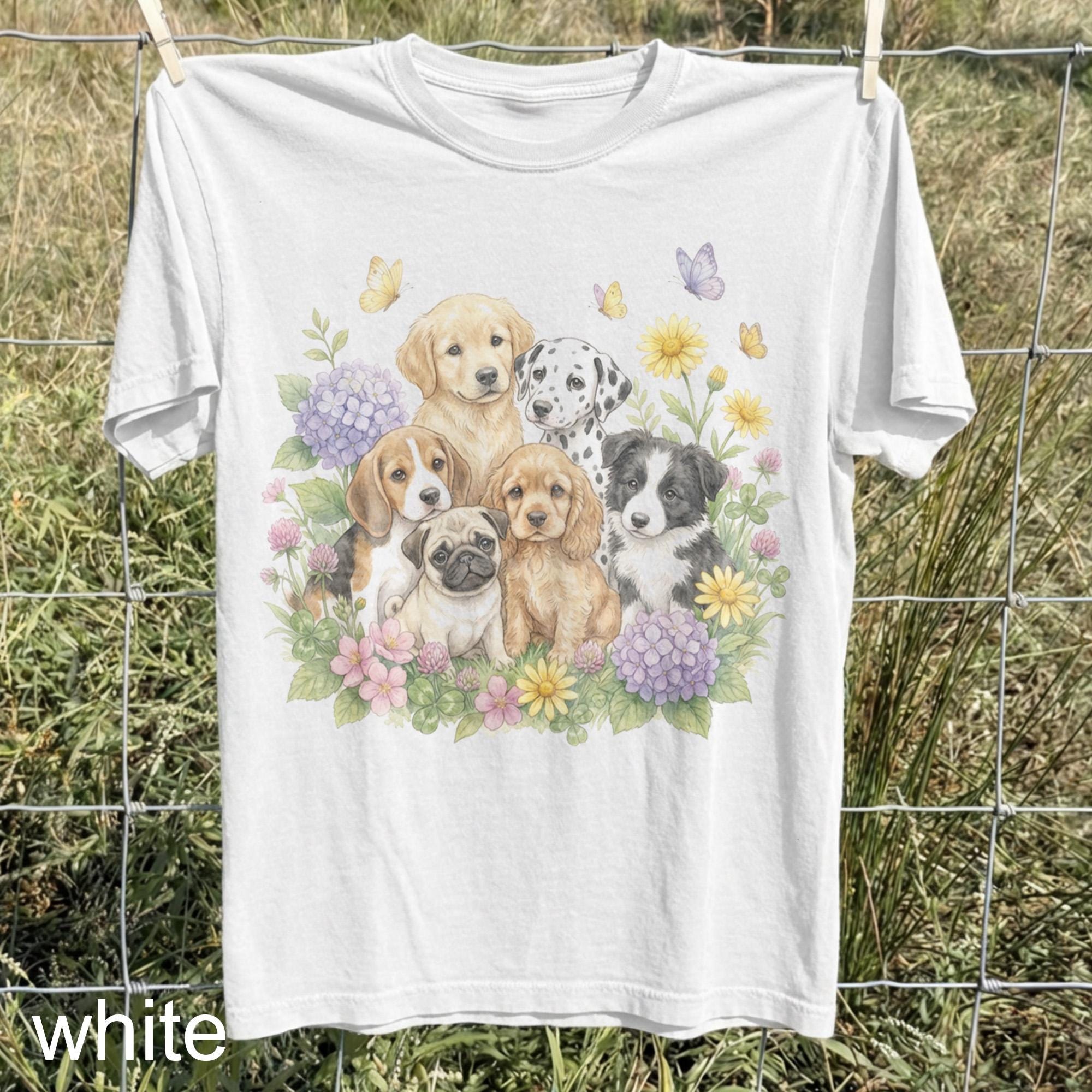 Vintage Puppies Floral Shirt, Retro Cute Dogs Comfort Colors® T-shirt ...