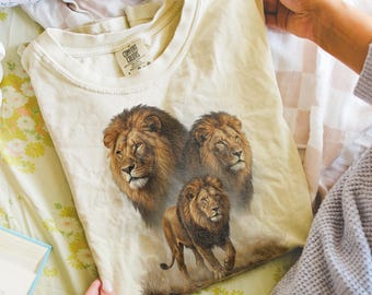 Lion Pride Wildlife Shirt, Majestic Big Cat Graphic Tee, Vintage Safari Comfort Colors