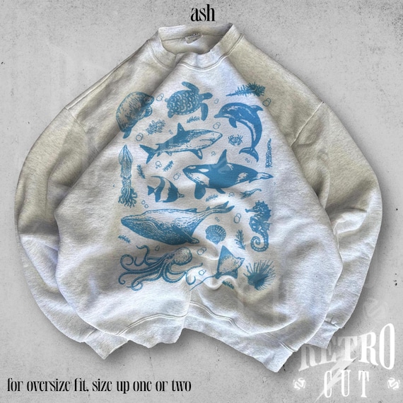 Sea Animals Cozy Sweatshirt, Ocean Lover Crewneck, Cute Marine Life Pullover, Coastal Aesthetic Sweater, Whale Dolphin Shark Shirt