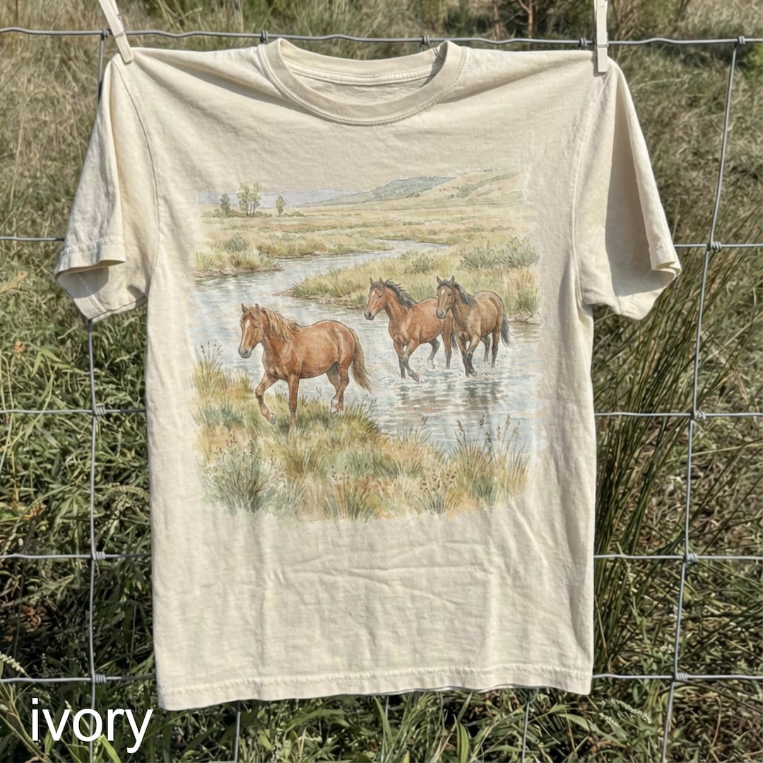 Wild Horses River Vintage Shirt, Retro Western Nature Comfort Colors® T-Shirt, Wildlife La