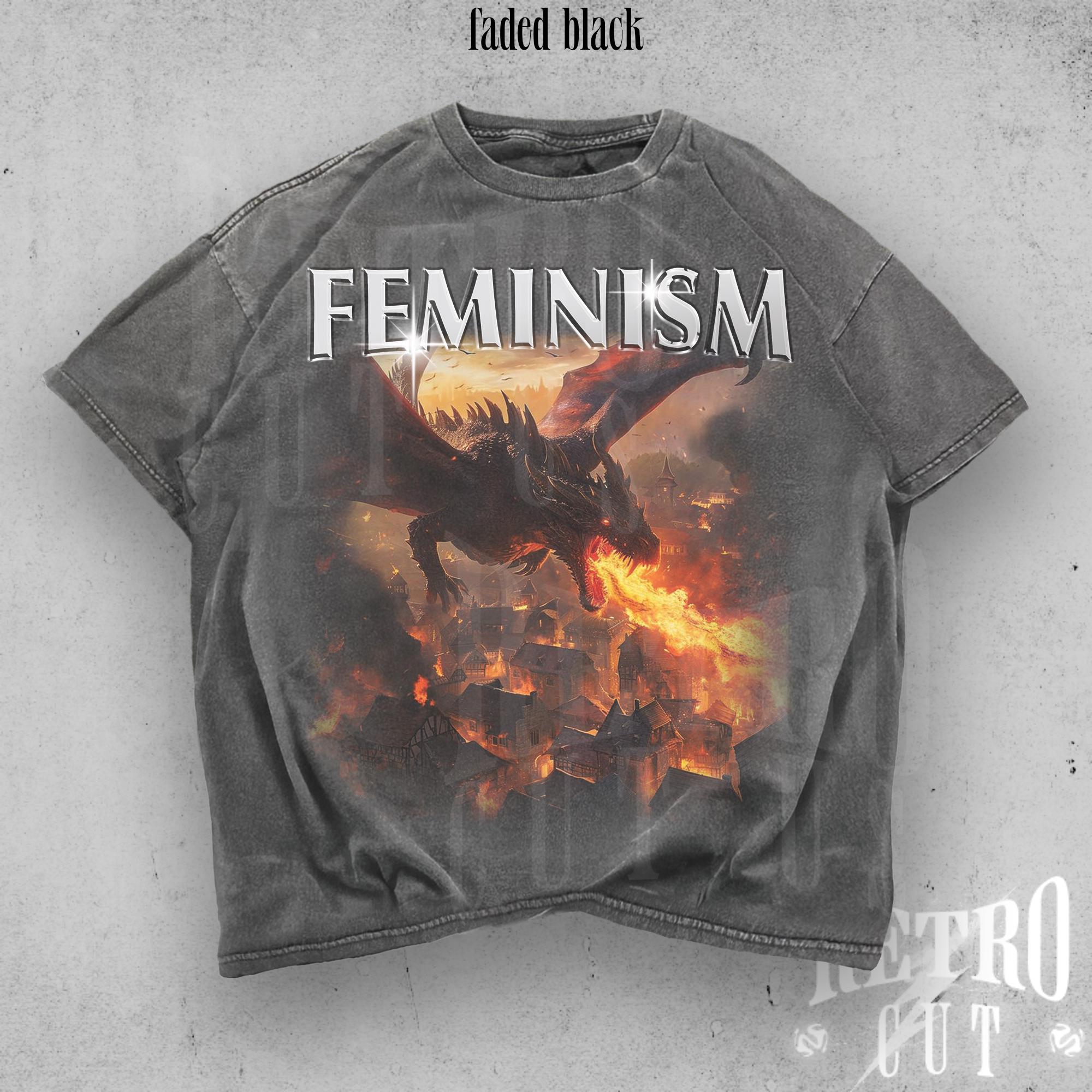 Feminism Dragon Graphic T-Shirt, Vintage Fantasy Dragon Tee, Gothic Feminism Shirt, Retro Castle Dragon Grunge Tee, Feminist Dark Art Shirt
