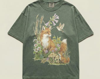Fox Mushroom Cottagecore Shirt, Vintage Nature Comfort Colors® T Shirt, Woodland Animal Forest Graphic Tee