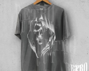 Y2K-skelettskjorta, vintage-t-shirt med grungegrafik från 2000-talet, t-shirt med edgy dödskalle i bekväma färger, retro streetwear-topp, trendig gotisk t-shirt