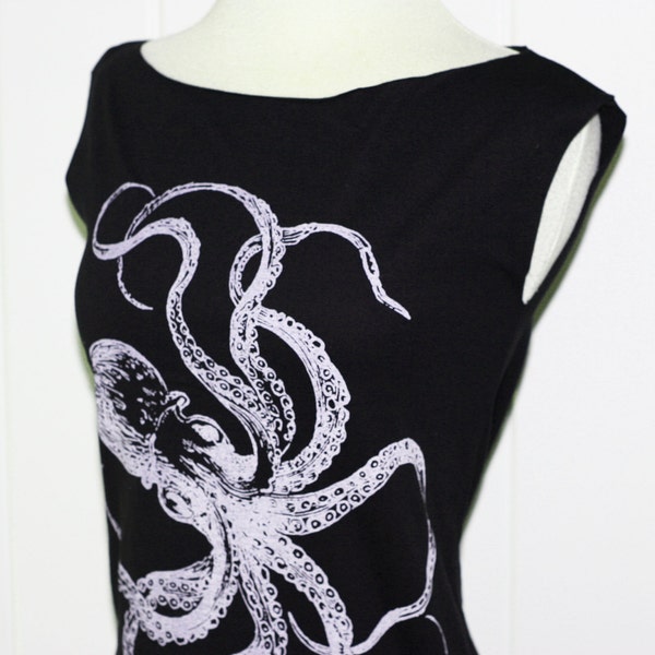 White Octopus Black mini dress