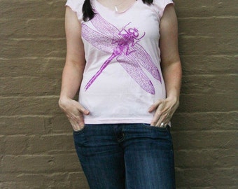 Purple Dragonfly Pink Scoop Neck