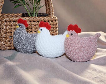Peluche de pollo a crochet / Gallina amigurumi hecha a mano, decoración de granja