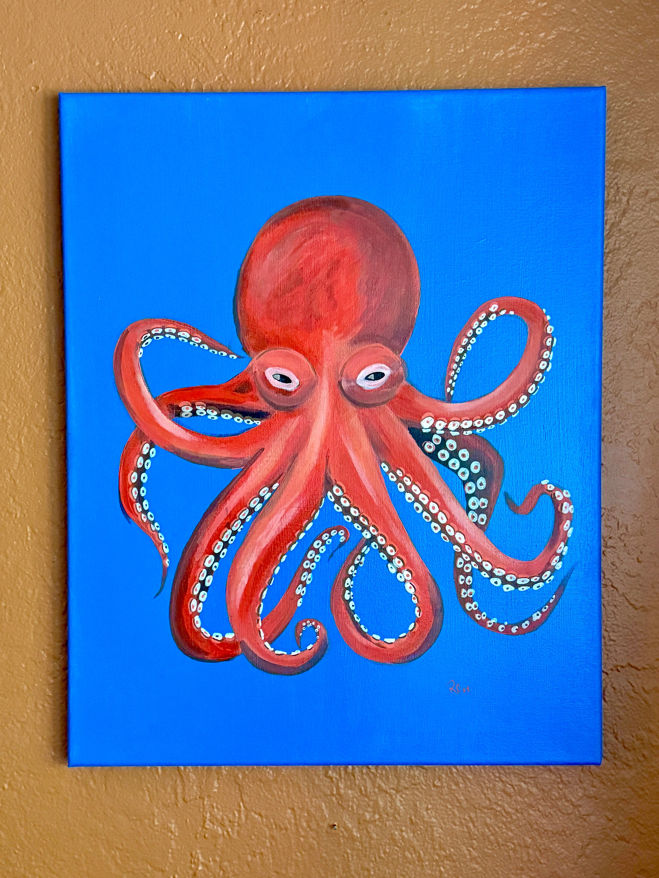 額入りオレンジ色のタコのアクリル画 16x20 (オリジナル) - Etsy 日本