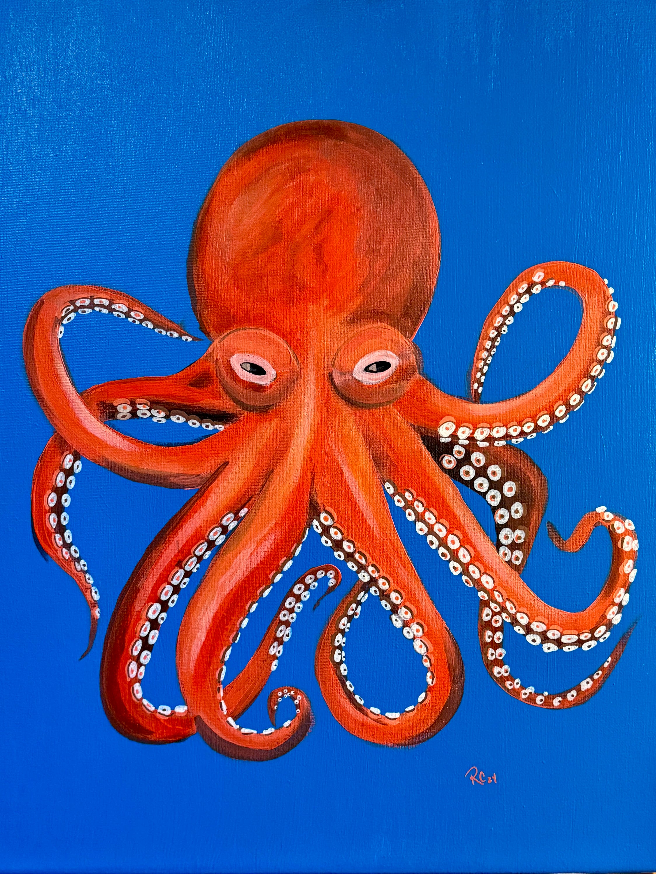 アクリル画　タコ 額入りオレンジ色のタコのアクリル画 16x20 (オリジナル) - Etsy 日本