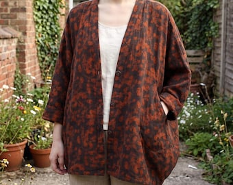Retro Floral Cotton Button Up Jacket: Autumn Winter Cottage Style Coat With Pockets