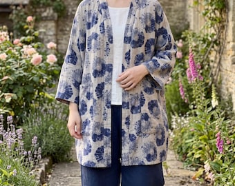 Retro Washed Cotton Floral Jackets: Bohemian Cottage Style Open Coats With Pockets