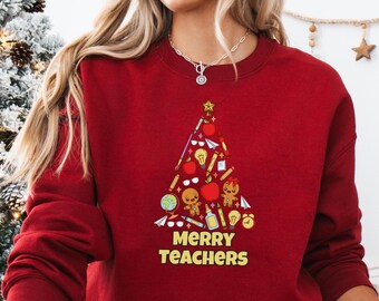 Christmas Teacher Sweatshirt: Merry Xmas Tree, School Day Tee