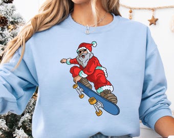 Santa Skateboarder Christmas Sweatshirt: Holiday Unisex Hoodie