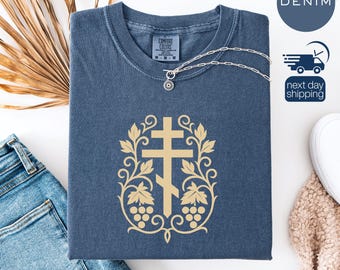 Orthodox Christian Cross T-Shirt, John 15:5, Jesus Christ Cross Shirt, Orthodox Gift Sweat, Crucifix Orthodox Church Tee, Religious Apparel