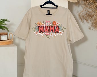 Retro Floral Mama T-Shirt: Wildflower Mom Tee