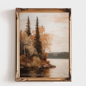Vintage Print Autumn Lake Painting | Cozy Fall Landscape Art Print | Downloadable Wall Decor for Home Decor
