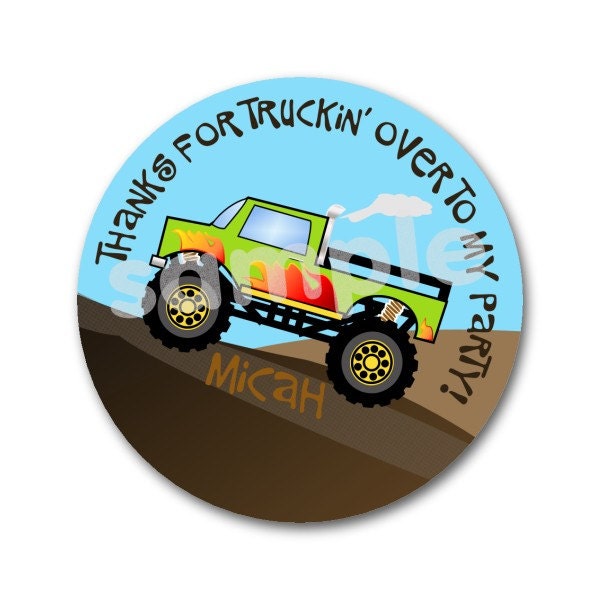 Monster Truck birthday or name or shop or address stickers -- this listing is for GLOSSY stickers