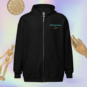 Unisex heavy blend zip hoodie with Kalmyk Road logo