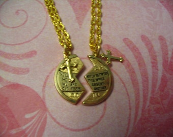 2 Christian Gift Mizpah Necklaces with Cross for Mother Daughter Sisters or Friends Gift