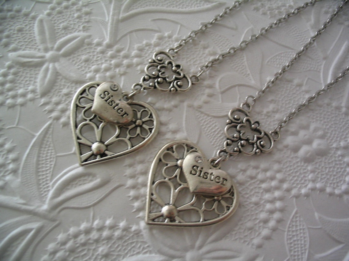 2 Sisters Heart Necklace Set Jewelry Gift Etsy