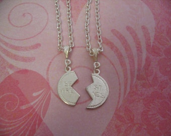 2 Best Friend Necklace Set for Sisters or Mother Daughter Friends Gift
