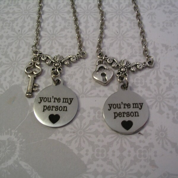 2 You're My Person Key and Heart Lock Necklace Set Jewelry Gift